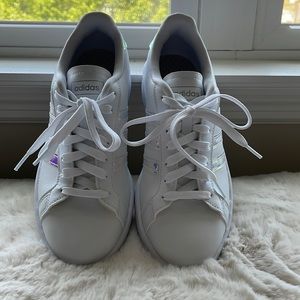 ADIDAS women’s white/iridescent cloadfoam tennis shoes size 7 1/2